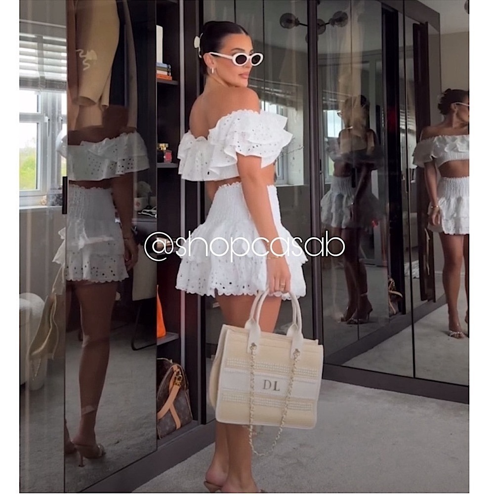 NEW💫CASA B Florence White Eyelet Cotton Off Shoulder Ruffle Top & Skirt set